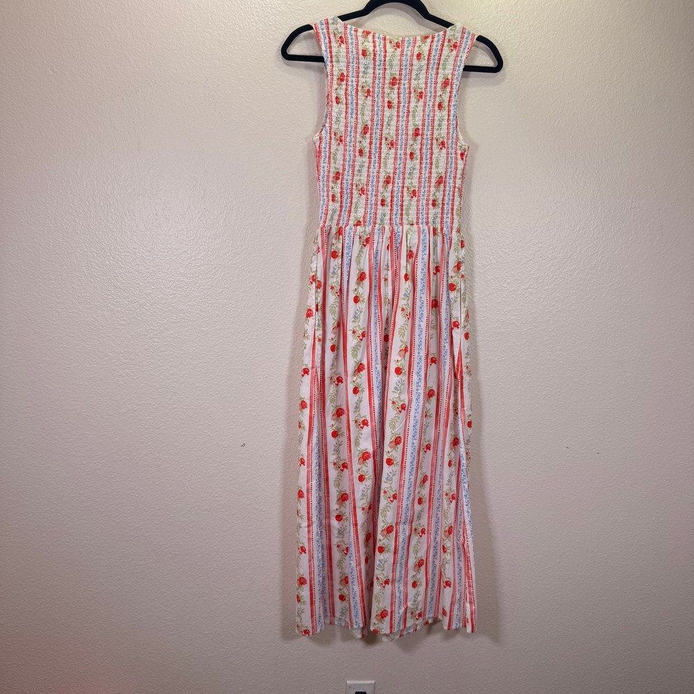 NWT Caroline Constas Maxi Dress Coastal S White Red Floral Smocked‎ Cottagecore - Picture 6 of 10
